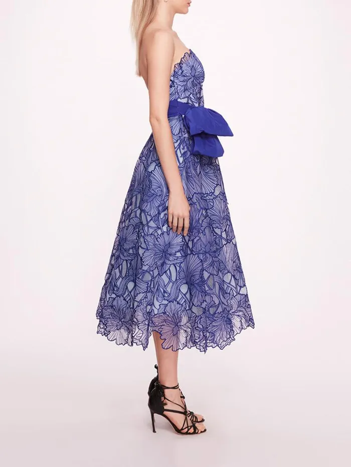Marchesa Marchesa Notte Iris Cutwork Midi Dress Navy 8211 Women
