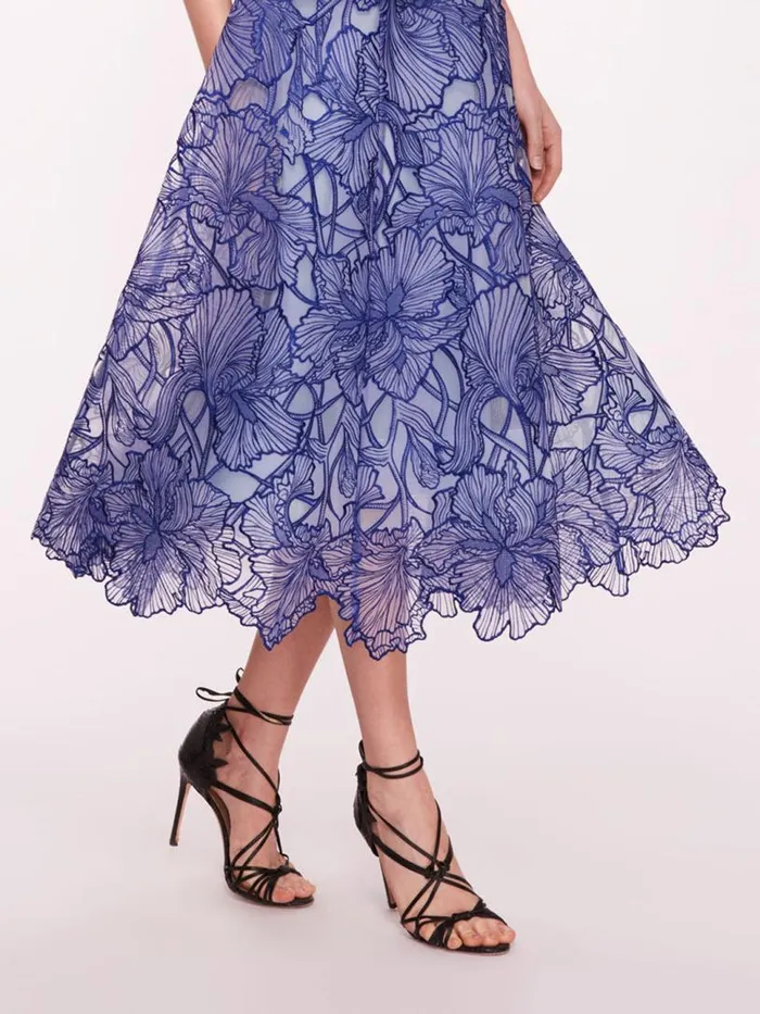 Marchesa Marchesa Notte Iris Cutwork Midi Dress Navy 8211 Women
