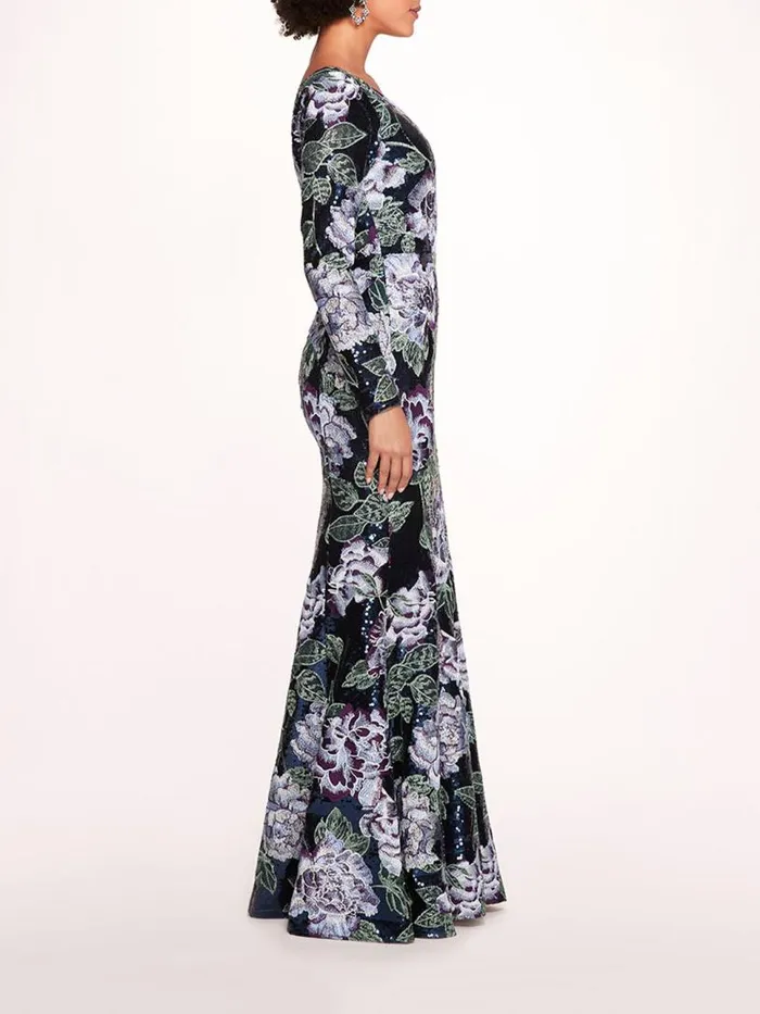 Marchesa Marchesa Notte One Shoulder Sequin Gown Navy 8211 Women