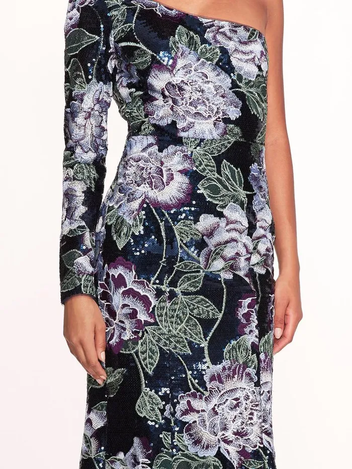 Marchesa Marchesa Notte One Shoulder Sequin Gown Navy 8211 Women