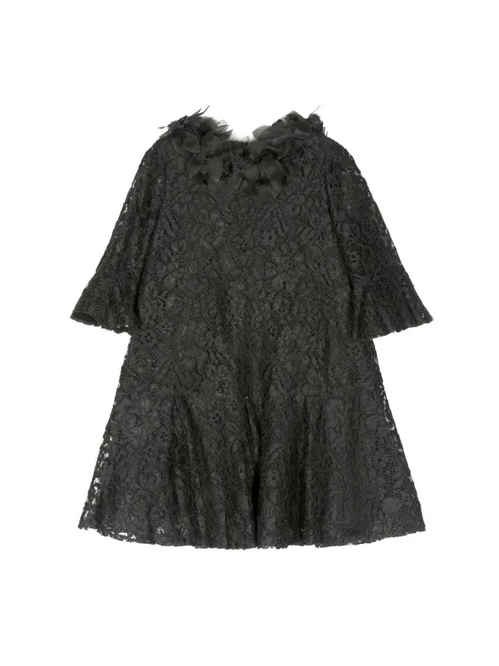 Marchesa Midi Dresses VolantEmbroidered Lace Dress Black 8211 Kids