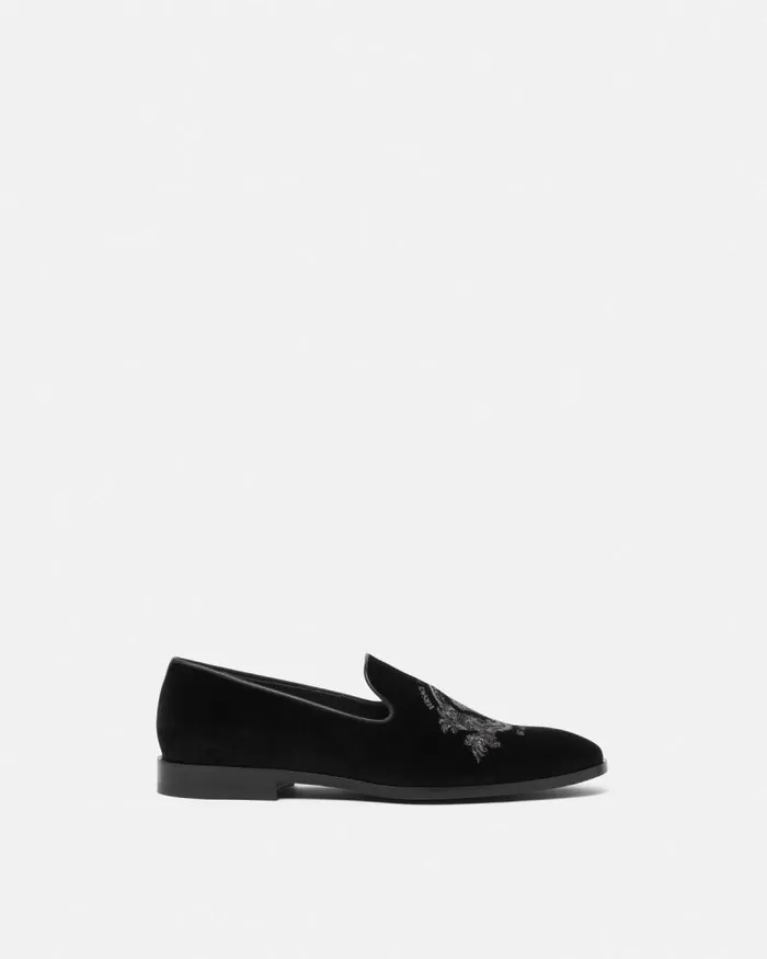 Medusa Milano Velvet Slippers Black Men Versace Loafers and Slippers