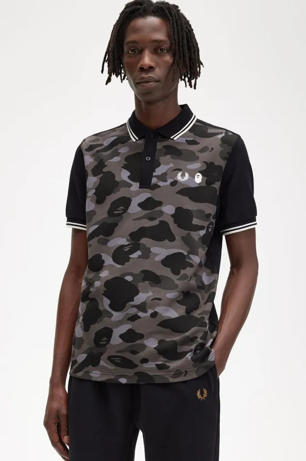 Men A Bathing ApeCamouflage Shirt Black Fred Perry Polo Shirts