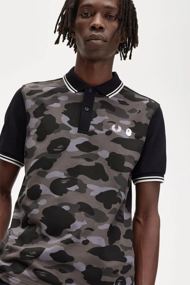 Men A Bathing ApeCamouflage Shirt Black Fred Perry Polo Shirts