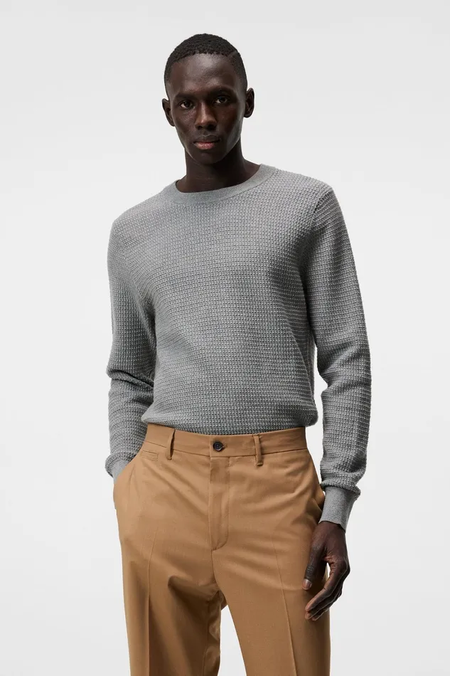 Men Arthur Knit Org Cotton Light Grey Melange JLindeberg Knitwear