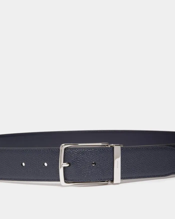 Men Bally Belts Ketter 35mm Reversible And Adjustable Belt In Navy Blue Leather Blue Men Bally Belts Ketter 35mm Reversible And Adjustable Belt In Navy Blue Leather Blue