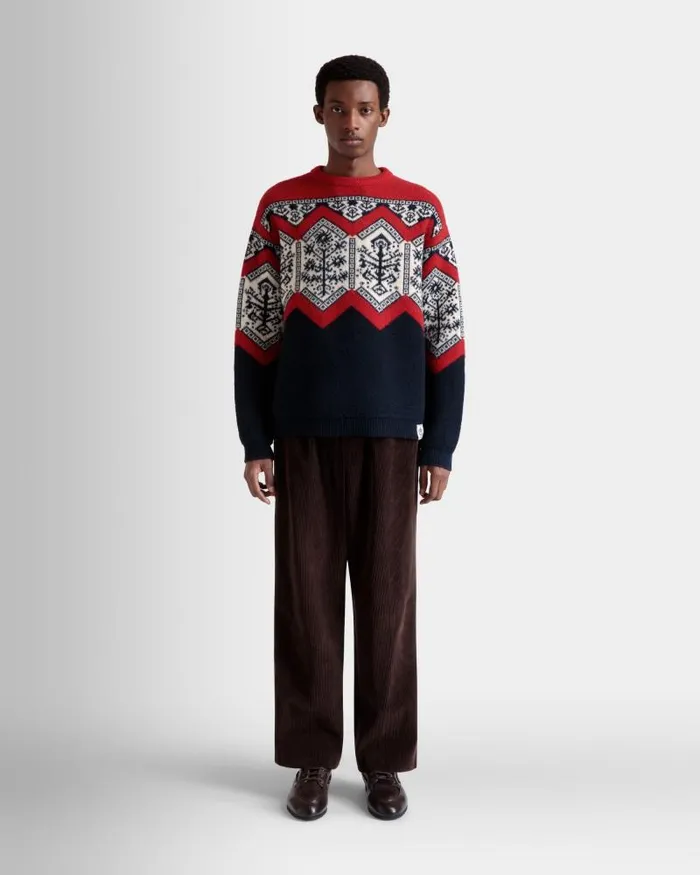 Men Bally Knitwear Winter Capsule Crewneck Sweater With Heritage Flowers In Multicolor Wool Multicolor Men Bally Knitwear Winter Capsule Crewneck Sweater With Heritage Flowers In Multicolor Wool Multicolor
