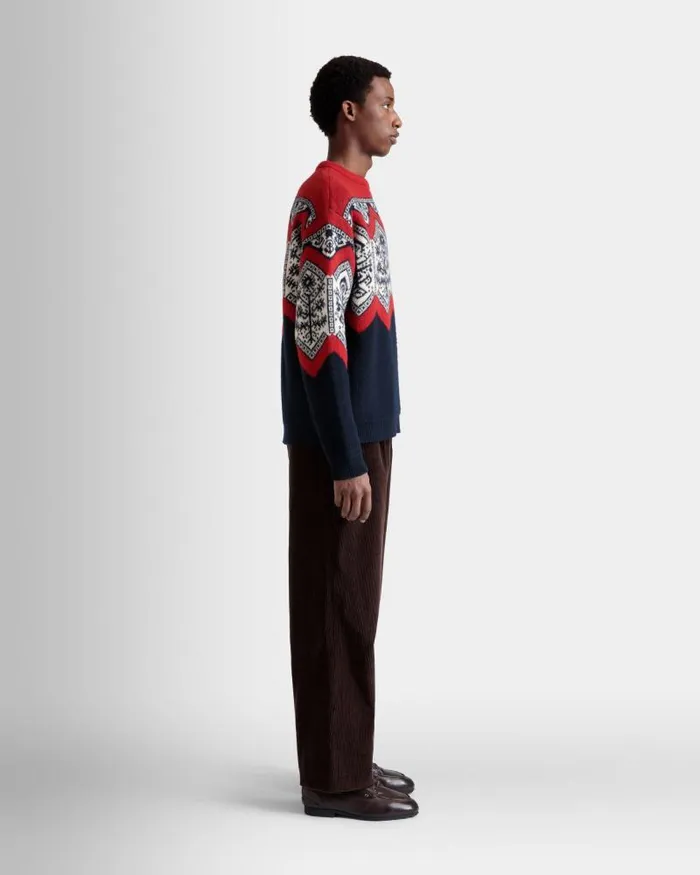 Men Bally Knitwear Winter Capsule Crewneck Sweater With Heritage Flowers In Multicolor Wool Multicolor Men Bally Knitwear Winter Capsule Crewneck Sweater With Heritage Flowers In Multicolor Wool Multicolor