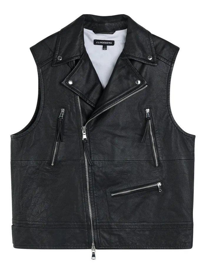 Men Barrett Leather Biker Vest Black JLindeberg Leather and Suede Jackets