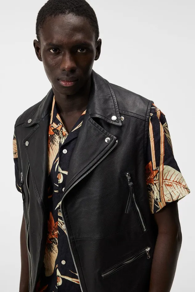Men Barrett Leather Biker Vest Black JLindeberg Leather and Suede Jackets