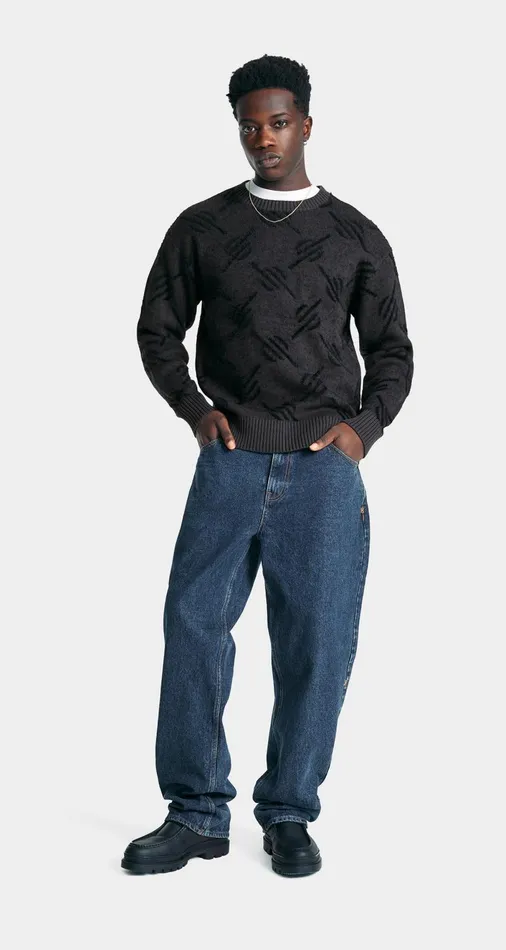 Men Black Tevin Monogram Knit Sweater Daily Paper Knitwear Men Black Tevin Monogram Knit Sweater Daily Paper Knitwear