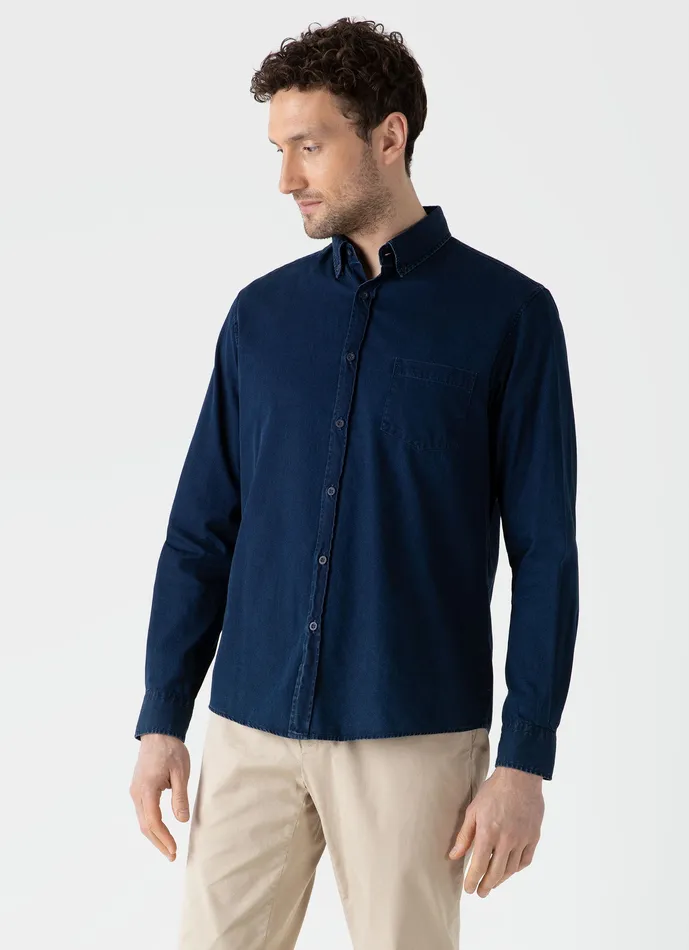 Men Button Down Denim Shirt Indigo Shirts ussunspel