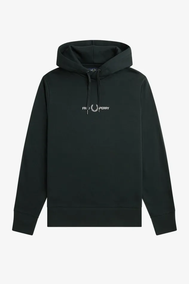 Men Embroidered Hooded Sweatshirt Night Green Fred Perry Sweatshirts