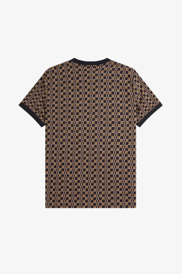 Men Glitch Chequerboard TShirt Shaded Stonenavy Fred Perry TShirts