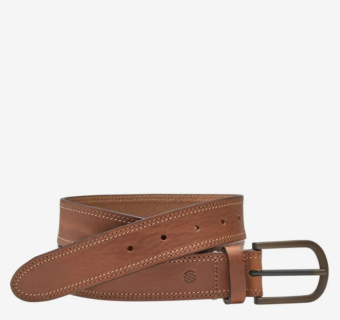Men Johnston and Murphy Belts Double Contrast Stitched Belt Tan