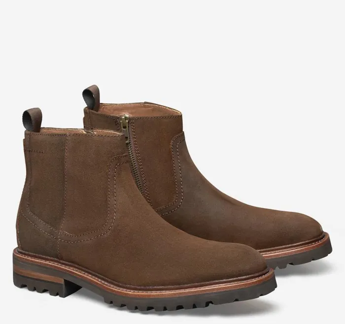 Men Johnston and Murphy Boots Dudley Lug Zip Boot Brown Waxed English Suede