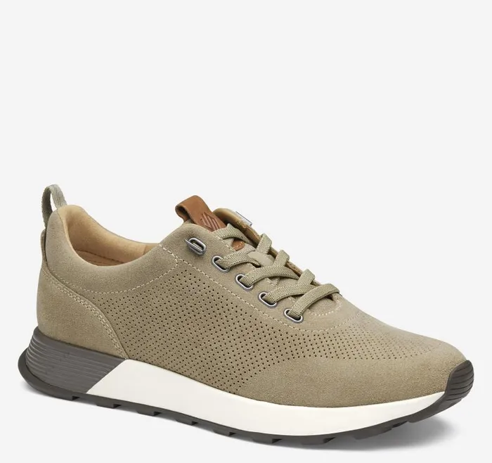 Men Johnston and Murphy LaceUps Kinnon Perfed Jogger Taupe Oiled Suede