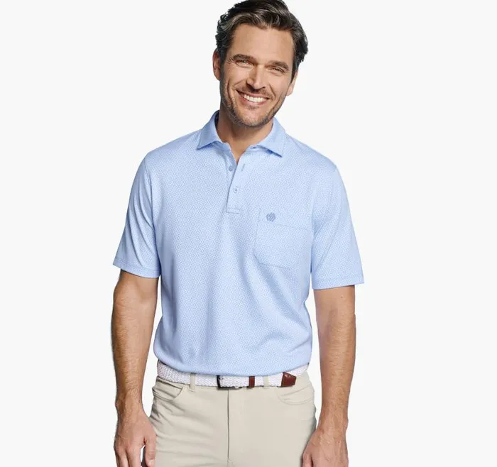 Men Johnston and Murphy Polos and Tees XC4 Jacquard Performance Polo Light Blue Abstract Men Johnston and Murphy Polos and Tees XC4 Jacquard Performance Polo Light Blue Abstract