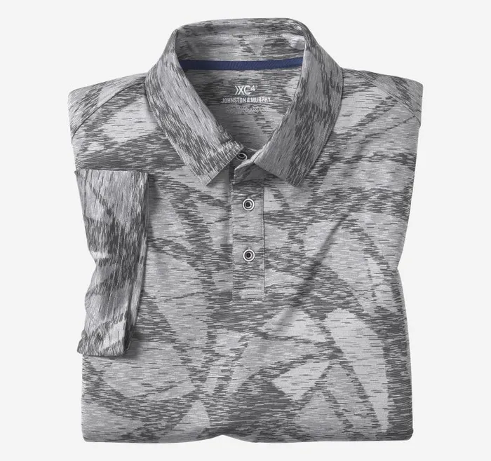 Men Johnston and Murphy Polos and Tees XC4 Performance Polo Charcoal Large Geo Men Johnston and Murphy Polos and Tees XC4 Performance Polo Charcoal Large Geo