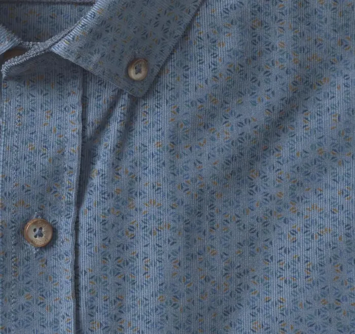 Men Johnston and Murphy Shirts Corduroy Shirt Blue Overdyed Print Men Johnston and Murphy Shirts Corduroy Shirt Blue Overdyed Print