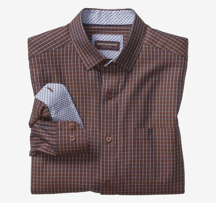 Men Johnston and Murphy Shirts Premium Cotton Shirts Rust Twill Windowpane