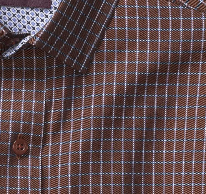 Men Johnston and Murphy Shirts Premium Cotton Shirts Rust Twill Windowpane