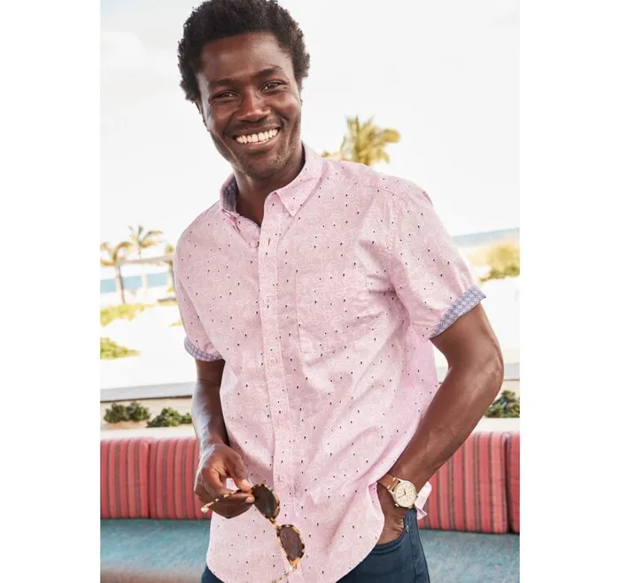 Men Johnston and Murphy ShortSleeve Shirts Printed Cotton ShortSleeve Shirt Pink Flamingo Men Johnston and Murphy ShortSleeve Shirts Printed Cotton ShortSleeve Shirt Pink Flamingo