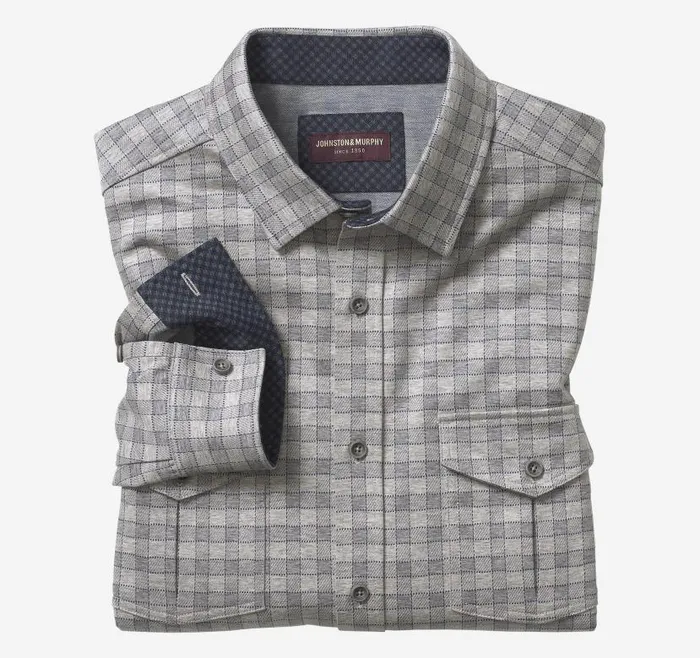 Men Johnston and Murphy Sweaters and Knits ButtonFront Knits Light Gray Mini Gingham Men Johnston and Murphy Sweaters and Knits ButtonFront Knits Light Gray Mini Gingham
