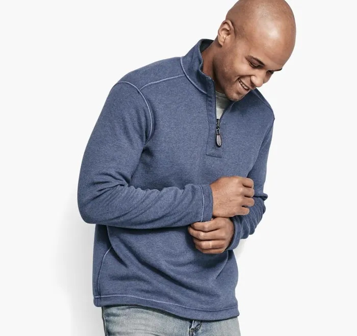 Men Johnston and Murphy Sweaters and Knits Reversible Solid QuarterZip Bluelight Gray Men Johnston and Murphy Sweaters and Knits Reversible Solid QuarterZip Bluelight Gray