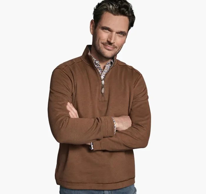 Men Johnston and Murphy Sweaters and Knits Reversible Solid QuarterZip Rustoatmeal Men Johnston and Murphy Sweaters and Knits Reversible Solid QuarterZip Rustoatmeal