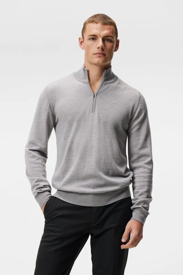 Men Kiyan Quarter Zip Sweater Light Grey Melange JLindeberg Knitwear