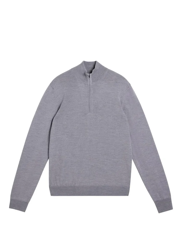 Men Kiyan Quarter Zip Sweater Light Grey Melange JLindeberg Knitwear Men Kiyan Quarter Zip Sweater Light Grey Melange JLindeberg Knitwear