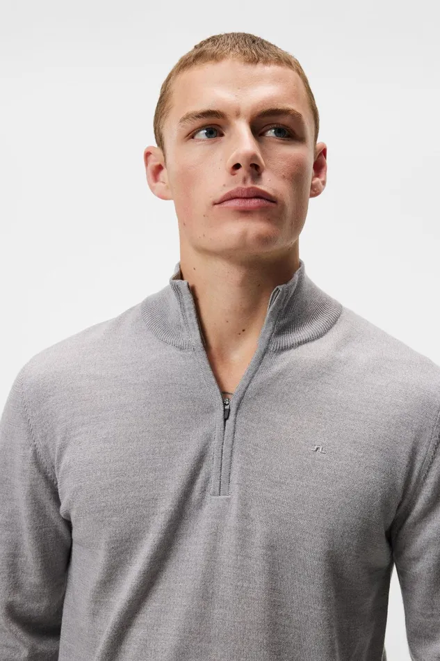 Men Kiyan Quarter Zip Sweater Light Grey Melange JLindeberg Knitwear Men Kiyan Quarter Zip Sweater Light Grey Melange JLindeberg Knitwear