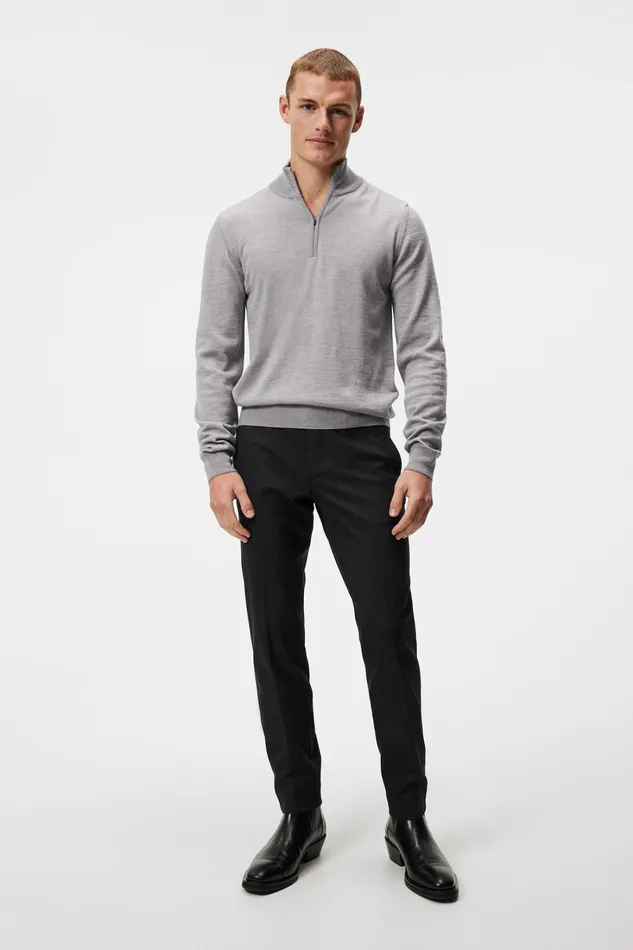 Men Kiyan Quarter Zip Sweater Light Grey Melange JLindeberg Knitwear Men Kiyan Quarter Zip Sweater Light Grey Melange JLindeberg Knitwear