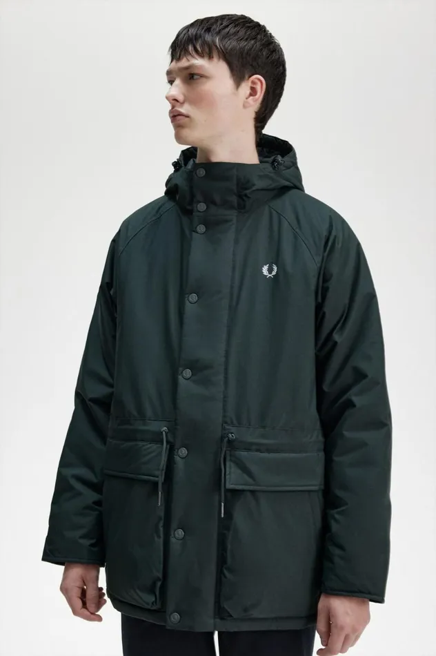 Men Padded Zip Through Jacket Night Green Fred Perry Coats and Jackets