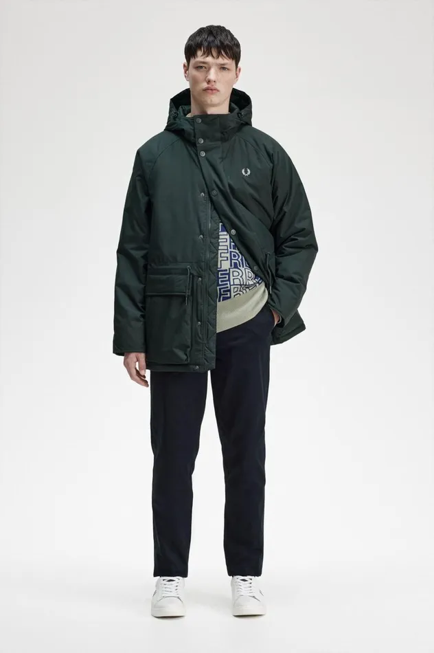 Men Padded Zip Through Jacket Night Green Fred Perry Coats and Jackets