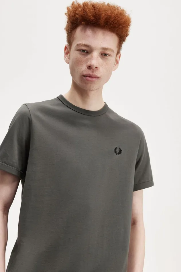 Men Ringer TShirt Field Green Fred Perry TShirts