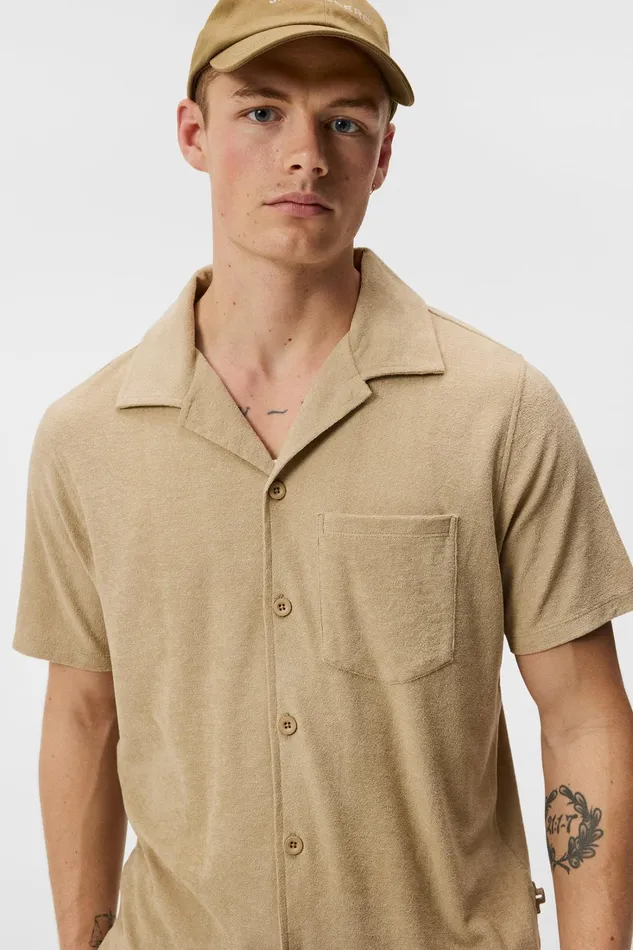 Men Ted Terry Resort Shirt Safari Beige JLindeberg Shirts Men Ted Terry Resort Shirt Safari Beige JLindeberg Shirts