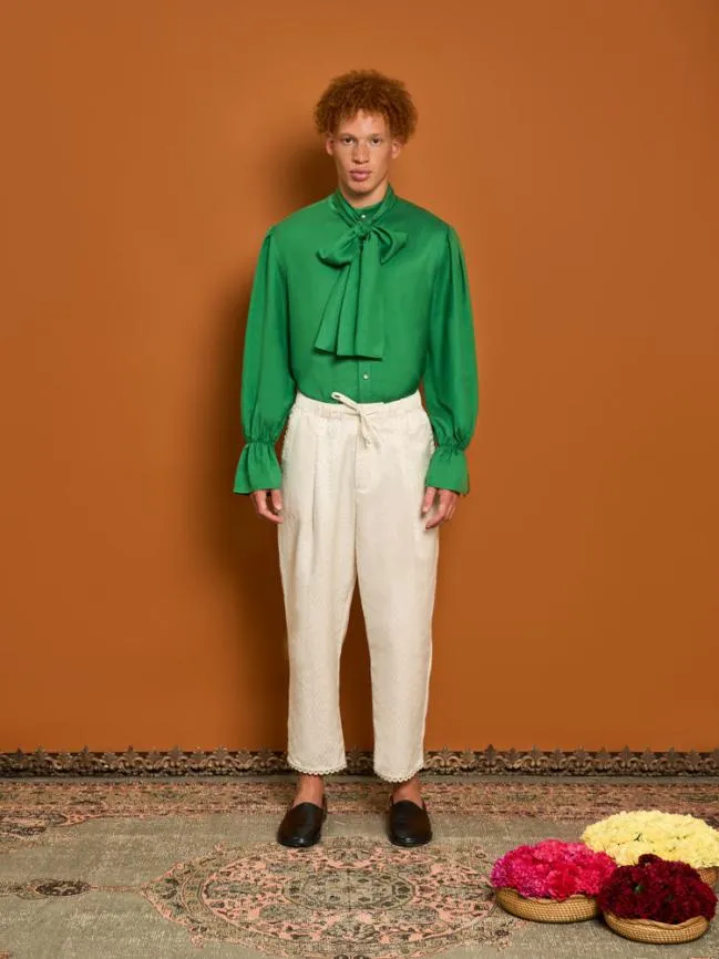 Menswear Chai Jacquard Drawstring Trousers Ivory White Sister Jane Menswear Chai Jacquard Drawstring Trousers Ivory White Sister Jane
