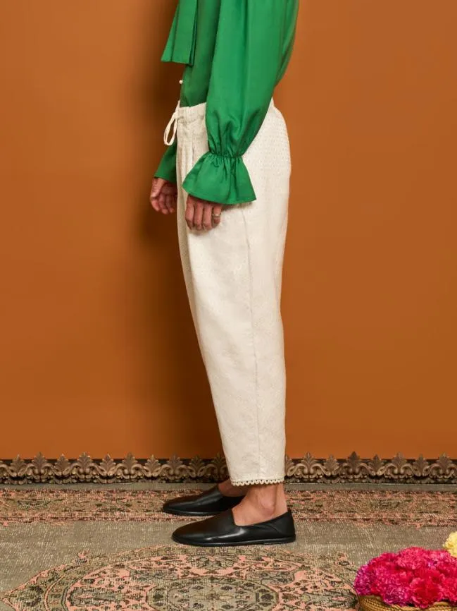 Menswear Chai Jacquard Drawstring Trousers Ivory White Sister Jane Menswear Chai Jacquard Drawstring Trousers Ivory White Sister Jane