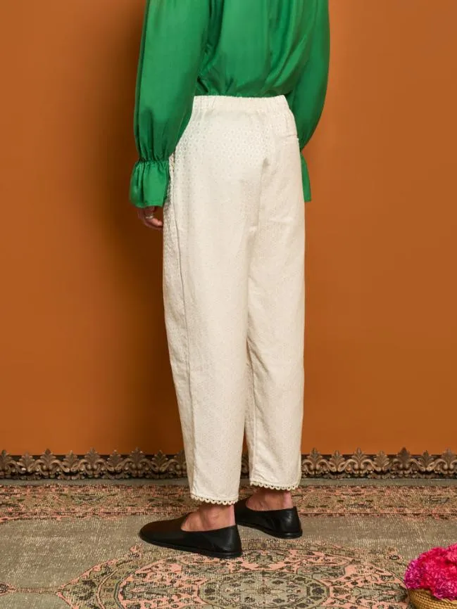 Menswear Chai Jacquard Drawstring Trousers Ivory White Sister Jane Menswear Chai Jacquard Drawstring Trousers Ivory White Sister Jane