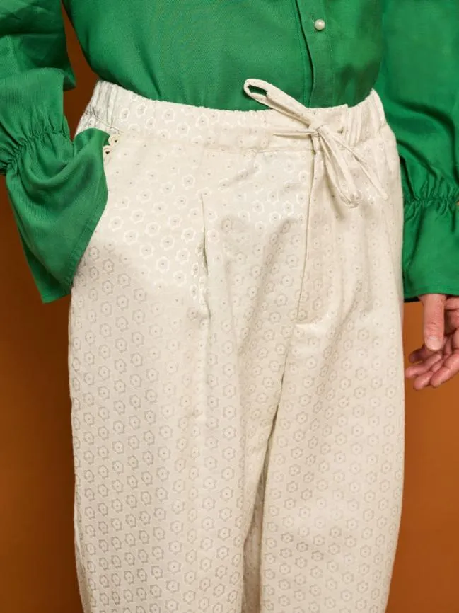 Menswear Chai Jacquard Drawstring Trousers Ivory White Sister Jane Menswear Chai Jacquard Drawstring Trousers Ivory White Sister Jane