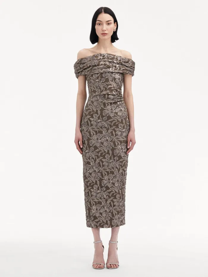 Metallic Orchid Jacquard Cocktail Dress Truffle Brass Women Oscar De La Renta Dresses Metallic Orchid Jacquard Cocktail Dress Truffle Brass Women Oscar De La Renta Dresses