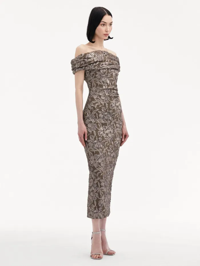 Metallic Orchid Jacquard Cocktail Dress Truffle Brass Women Oscar De La Renta Dresses Metallic Orchid Jacquard Cocktail Dress Truffle Brass Women Oscar De La Renta Dresses