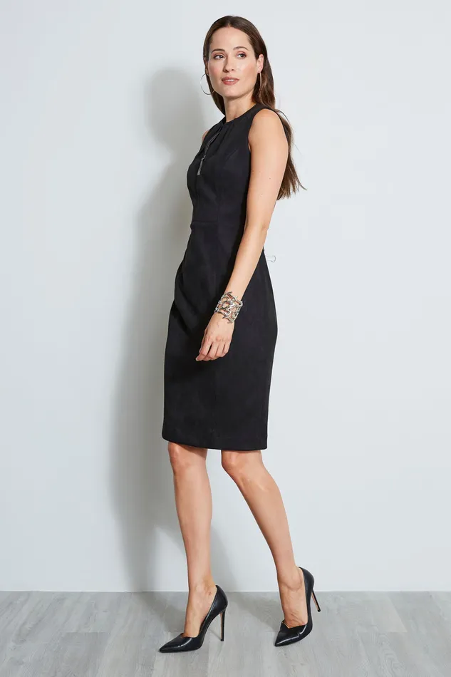 Midi Dresses Women Elie Tahari Dart Zip Vegan Suede Dress BLACK
