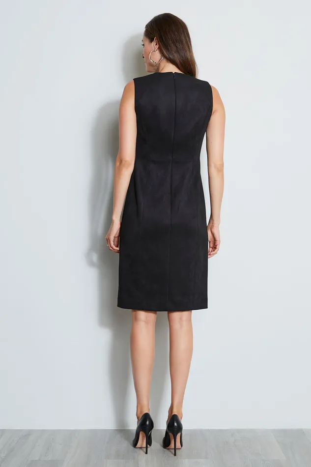 Midi Dresses Women Elie Tahari Dart Zip Vegan Suede Dress BLACK
