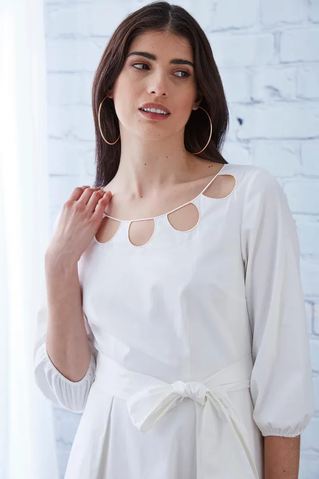 Midi Dresses Women Elie Tahari Keyhole Cotton Midi Dress WHITE