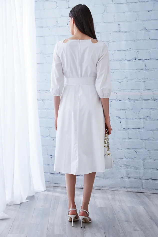 Midi Dresses Women Elie Tahari Keyhole Cotton Midi Dress WHITE