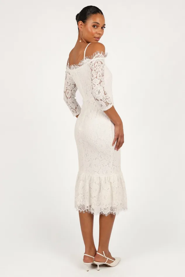 Off The Shoulder Dresses Lindy Midi Dress White 8211 Petal and Pup Women