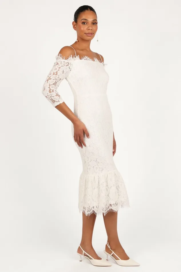 Off The Shoulder Dresses Lindy Midi Dress White 8211 Petal and Pup Women